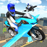 飞行摩托模拟器是一款多样化的模拟飞行竞速游戏，玩家作为未来的交警，驾驶飞行摩托车在城市中畅游，通过任务和金币解锁各种摩托车，并通过加速引擎、启动助推器等方式突破速度限制实现飞行高度的提升，游戏剧情的融入增加了探索性。